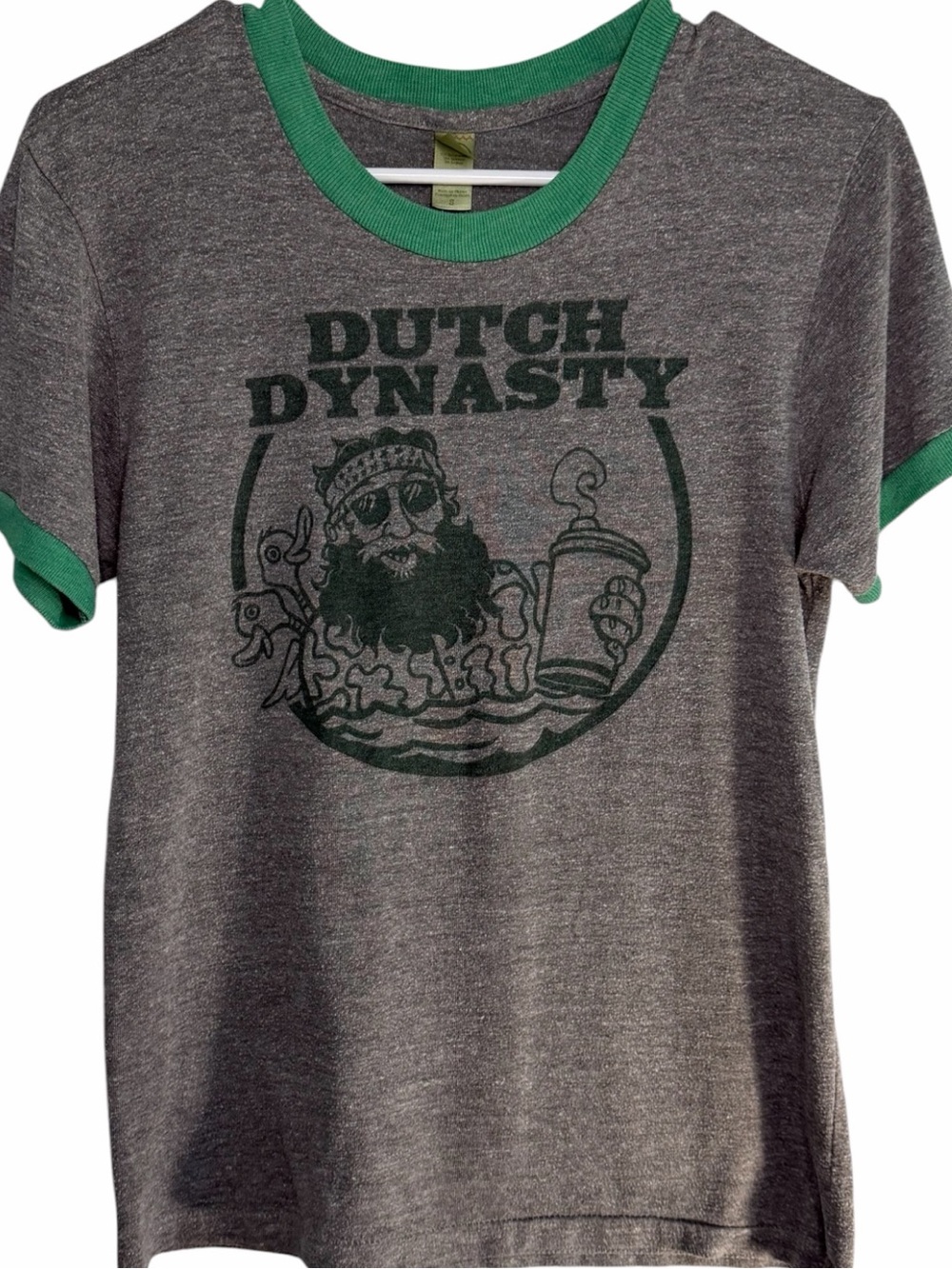 Dutch Bros SMALL “Dutch Dynasty” RARE VINTAGE Gray + Green Ringer Tee DB 1992